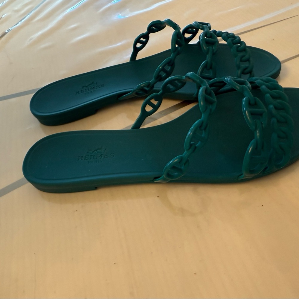 Hermes Teal Chain-Link Sandals - Picture 2 of 7